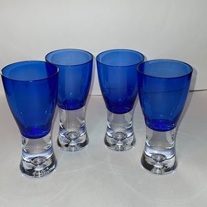 4 Block Stockholm cobalt blue crystal wine glasses trapped bubble base